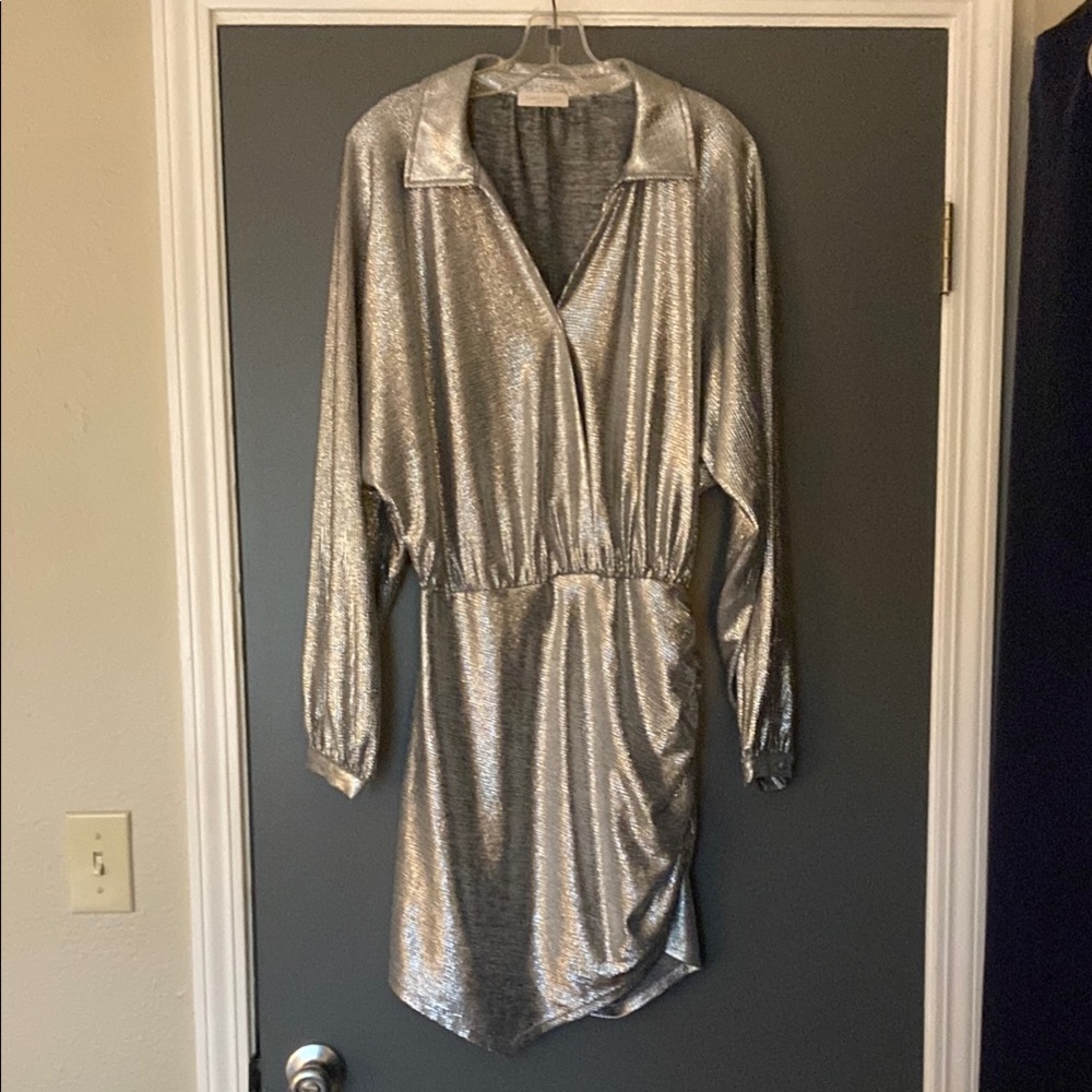 Ramy Brook Silver Dolman Sleeve Cocktail Dress